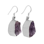925 silver purple amethyst rough stone earrings